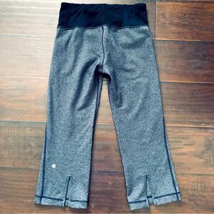 Lululemon Heathered Black Tadasana Back Slit Crop Leggings Tights | Size: 6